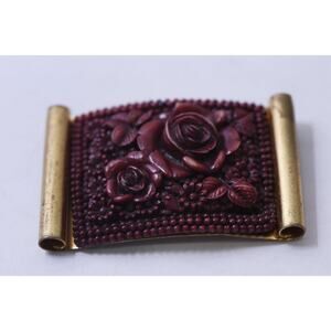 Brown-Gold Floral Belt Buckle, Relief, Hand-crafted, Stylish, Vintage,